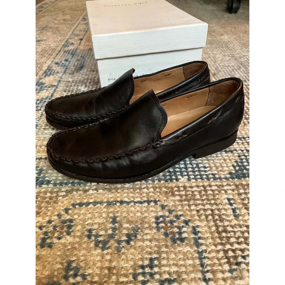 John Varvatos Whip Moc Venetian Loafers Brown Leather Mens 8 F1164K1-Y136 Sepia